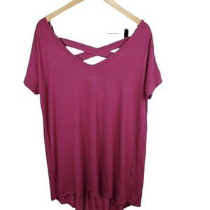 Womens Open Back criss cross New top Oversized blouse pink purple